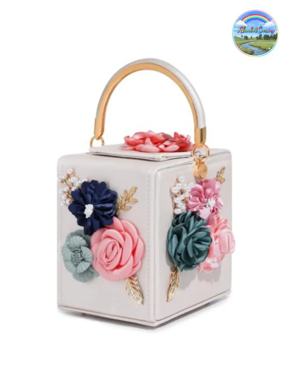 Floral Clutch Purse Square Box Evening Bag Detachable Chain Strap Polyester